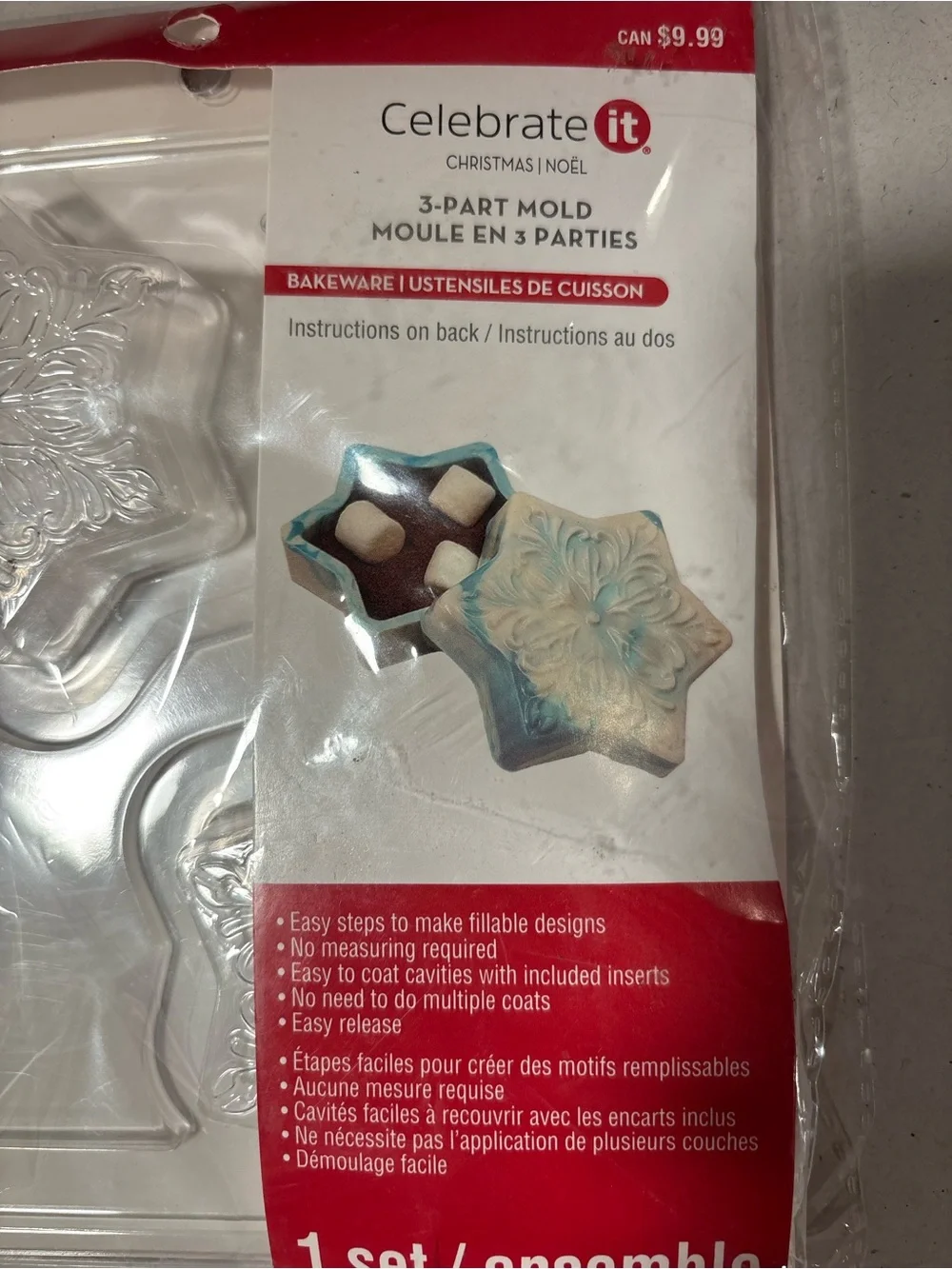 Celebrate It Clear Snowflake 3-Part Mold NWT